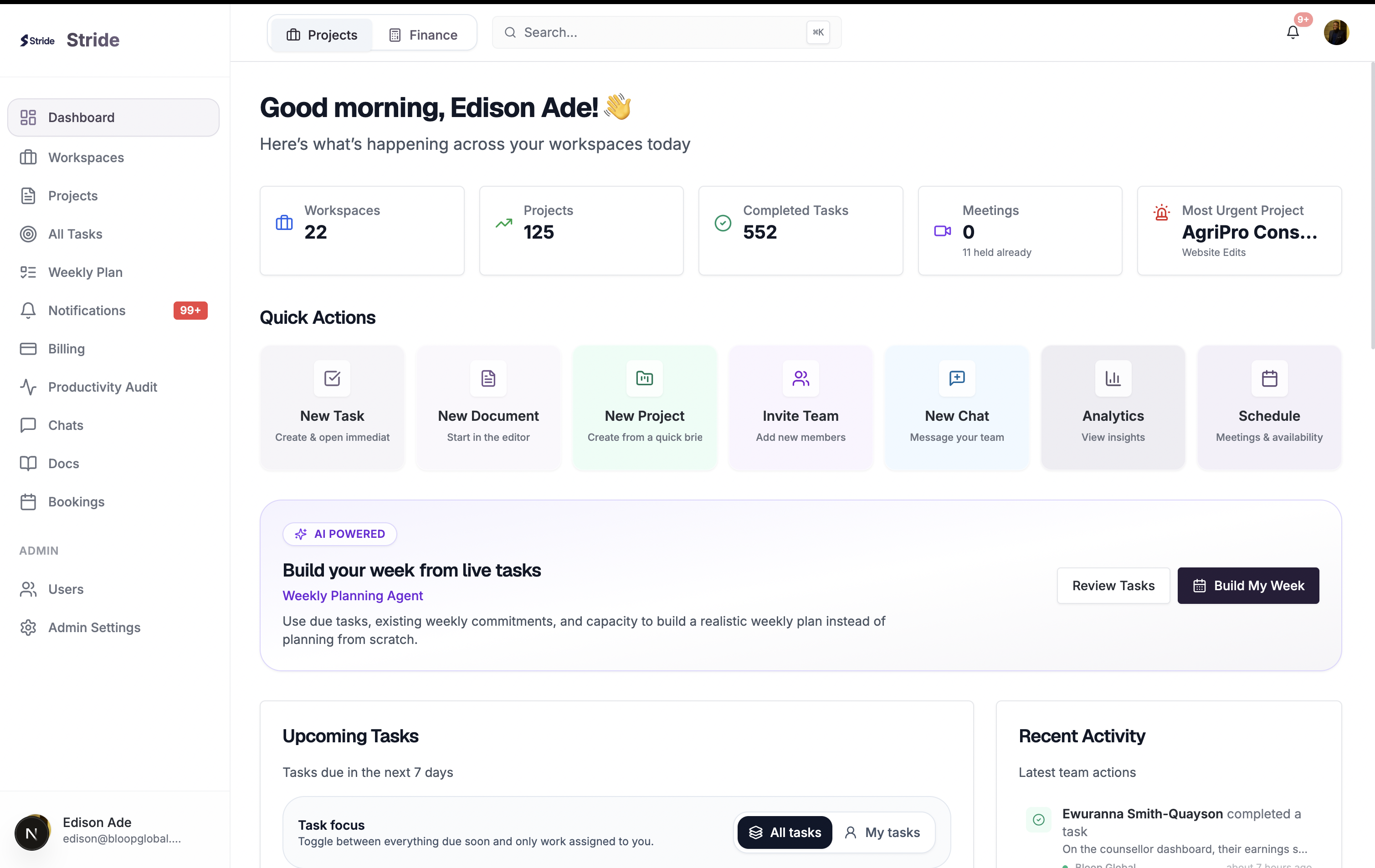 Stride workspace interface